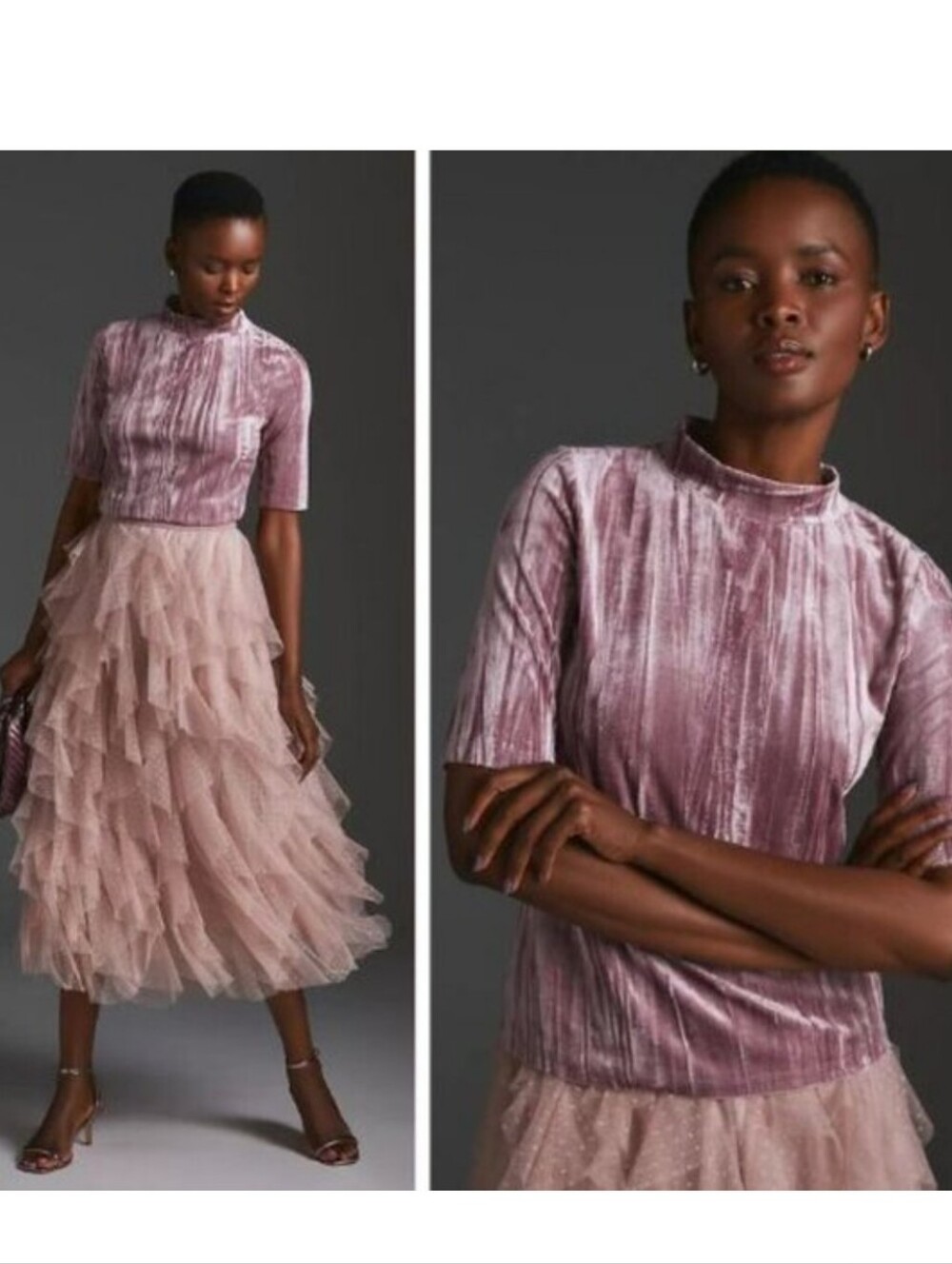 NEW Pilcro Anthropologie Mauve Pink Purple Crushed Velvet Top Mock Neck, Sz M